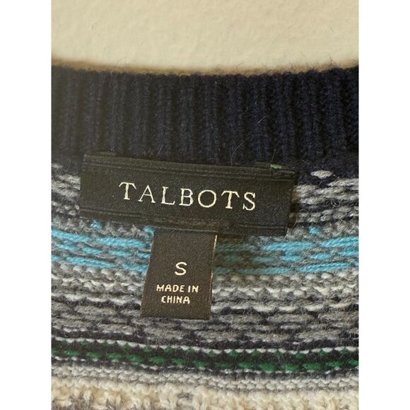 Talbots Knit Sweater Women's Size Small Blue Reindeer Christmas Lambswool Layer - Picture 2 of 5